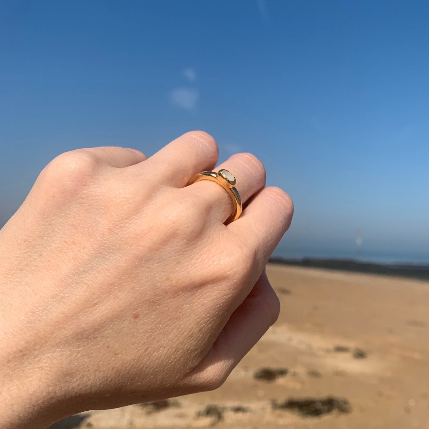 KALLA Rainbow Moonstone Ring ~ L Gold Vermeil