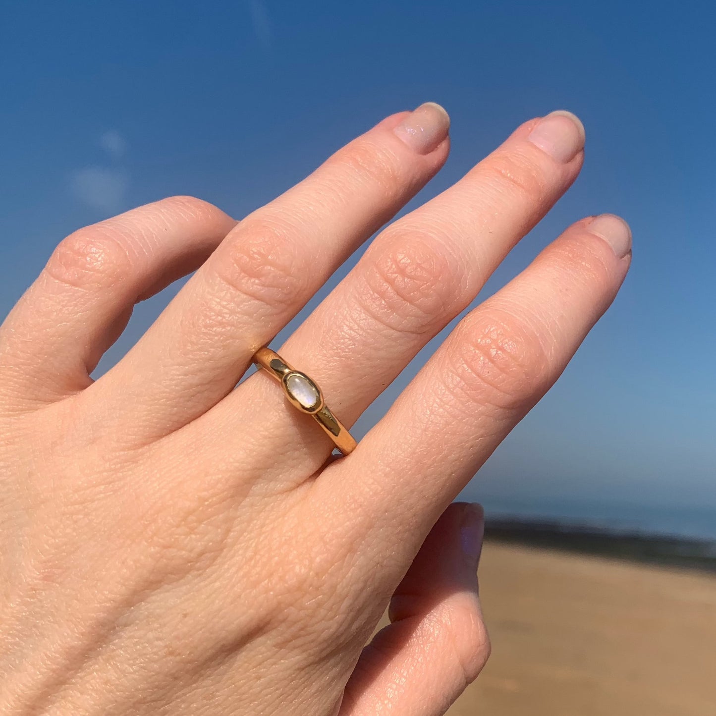 KALLA Rainbow Moonstone Ring ~ L Gold Vermeil