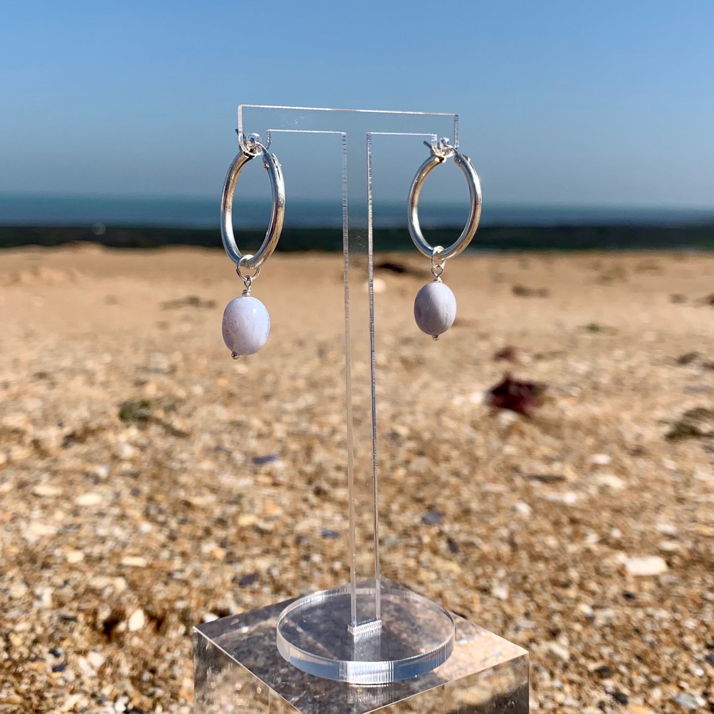 IŠHARA Hoop Earrings ~ Blue Lace Agate
