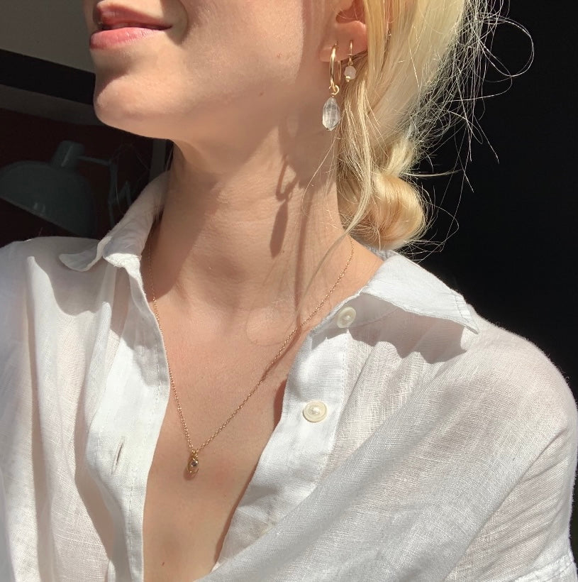 IŠHARA Hoop Earrings ~ Tibetan Quartz