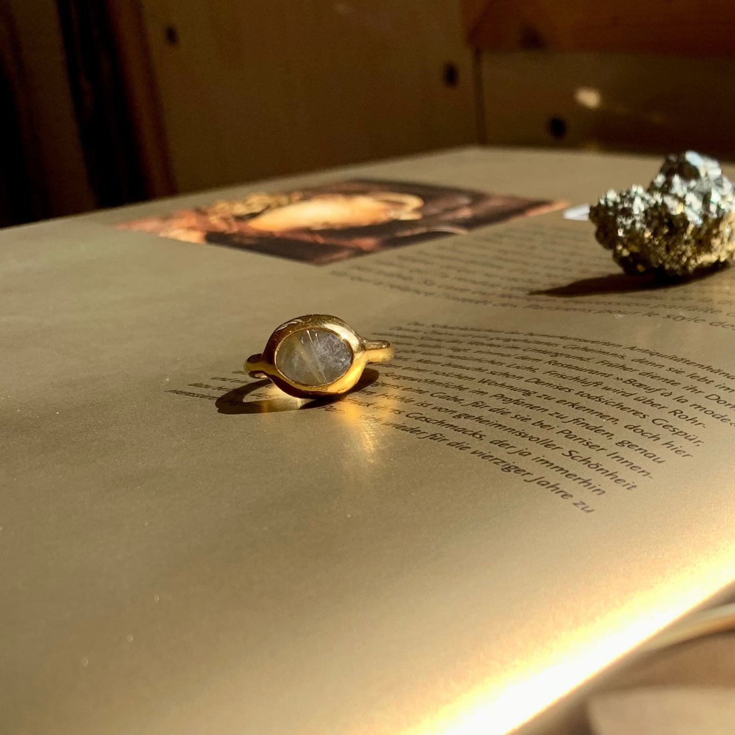 SOMA Golden Rutilated Quartz Ring, Gold Vermeil ~ M