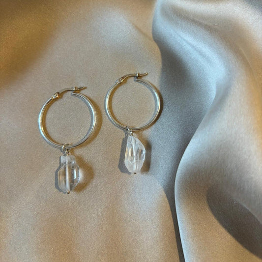 ISHARA Hoop Earrings ~ Tibetan Quartz