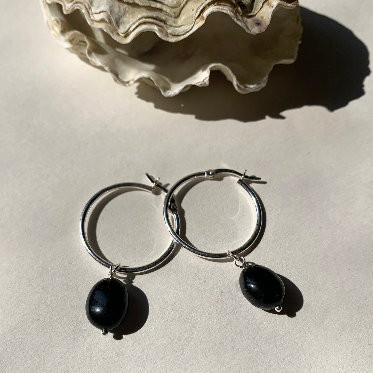 IŠHARA Hoop Earrings ~ Obsidian