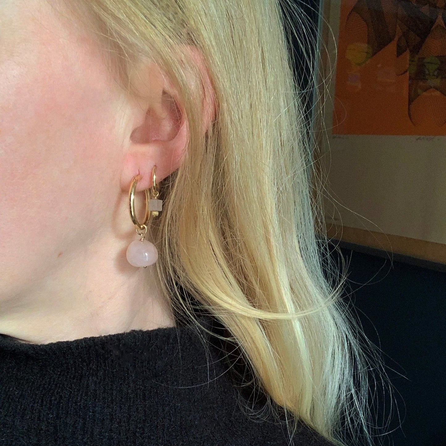 IŠHARA Hoop Earrings ~ Rose Quartz